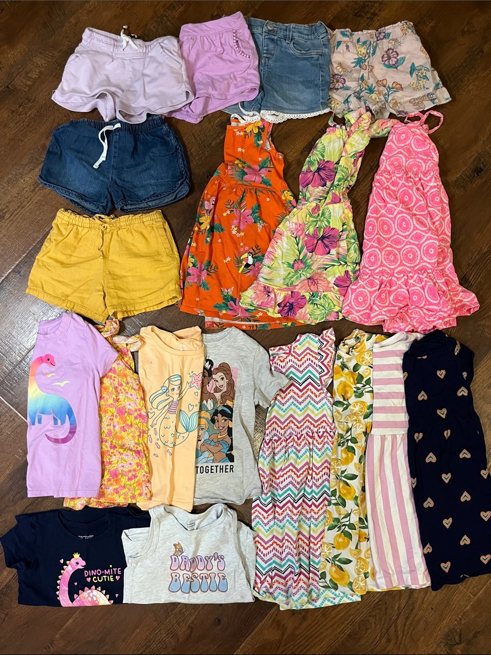 5T Girls Mixed Summer Dress Tees & Shorts Lot - Bright Floral & Stripe Prints